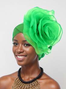 1pc Ladies' New European And American Fashion Comfortable & Elegant Large Flower Statement Cap With Heavy Work, Wrapped Headscarf/African Turban Hat Valentine's Day Valentines Sleep Bonnet - Organza Big Flower - View 13