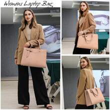 Laptop Bag For Women 15.6 Inch Leather Tote Bag Professional Business Office Work Bag Waterproof Briefcase Computer Tote Bag Large Capacity Lightweight Handbag Shoulder Bag - 卡其色 - 查看 2