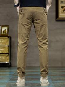 男士修身卡其色彈性腰休閒商務褲 - 卡其色 - 查看 3