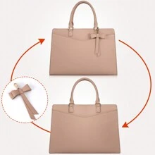 Laptop Bag For Women 15.6 Inch Leather Tote Bag Professional Business Office Work Bag Waterproof Briefcase Computer Tote Bag Large Capacity Lightweight Handbag Shoulder Bag - 卡其色 - 查看 3