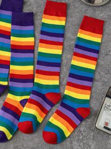 1/3 Pairs Rainbow Socks For Women, Korean Style JK Dance Cosplay Sweat-Absorbent Breathable Knee-High Socks, Y2k