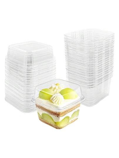 10/16/18/20/30pcs Clear Plastic Square Dessert Cups With Lids - Perfect For Mousse, Pudding, Oats, Fruit, And More - Single Compartment Cupcake Carrier Holder Box - Perfect For Parties, Appetizers, And Baking!