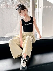 Pantalones casuales de pierna ancha para niñas, nuevos pantalones para niñas en ropa infantil - Albaricoque - Ver 2