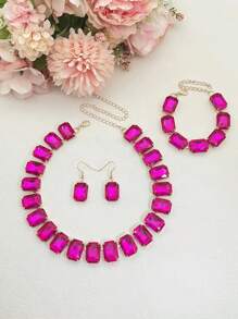 Bộ 4 chiếc/Bộ vòng cổ pha lê Rhinestone nhiều màu sang trọng, hoa tai, vòng tay trang sức dành cho nữ, thích hợp cho trang phục dự tiệc/dạ hội - bộ pha lê - Xem 10