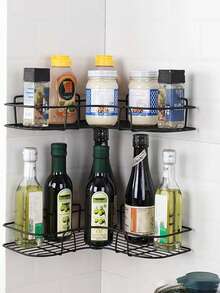 2pcs Kitchen Shelf, Seasoning Storage Rack, Kitchen Organizer, Bathroom Shelf, Kitchenware Storage Basket (Wall Mounted, Easy To Install, Waterproof, Space Saving), Home Decoration, RV Apartment Bathroom Accessories,2pcs/1pc For Choose - Multicolor - View 4