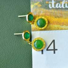 1 Pair Of Natural Jade Gold-Plated Elegant Earrings, Allergy-Resistant Gold-Plated Emerald Earrings, Natural Jade Decorative Earrings, Retro Simple Style, Exquisite Women's Jewelry, Jewelry Anniversary Birthday Mother's Day Gift For Women Mother Wife With Exquisite Gift Box.