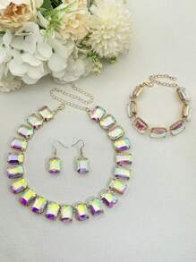 Bộ 4 chiếc/Bộ vòng cổ pha lê Rhinestone nhiều màu sang trọng, hoa tai, vòng tay trang sức dành cho nữ, thích hợp cho trang phục dự tiệc/dạ hội - bộ pha lê - Xem 11