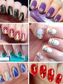 12種幻想條紋激光線設計指甲貼紙-自粘，指甲條紋紙金屬線法國美甲貼紙自粘全息箔設計金色貼紙指甲藝術專用