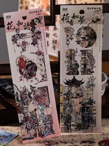 3pcs/Bag Stickers Scrapbook Supplies,Chinese Style Ancient Traditional Attic Lantern Stickers,PET Waterproof Material Hot Stamping Process,Decorative Notebook Photo Frame Phone Case Background Paper Garbage Magazine,Personalized Stickers,School Supplies,Christmas Gifts,Gifts For Women,Brain Rot,Scrap Book Supplies,Cute Stationery Stickers,Scrapbook Supplies