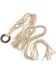 1pc Handmade Wax Rope Woven Belt For Women, Suitable For Dresses - A - View 14