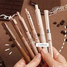6pcs Coffee Time Gel Pens Highlighter Set 0.5mm Ballpoint Black Color Ink & Coffee Marker For Writing - Brown - View 6