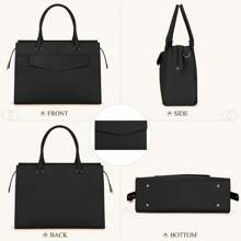 女士笔记本电脑包 15.6 英寸皮革手提包 2 件套专业工作包带手拿包大号办公电脑包教师包单肩包，时尚办公包和女士商务休闲包，适合办公室、商务和工作 - 黑色 - 查看 8