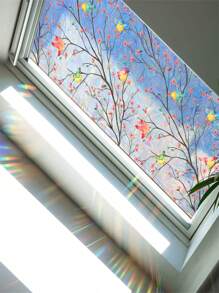 1pc Sunshine Colorful Static Electricity Glass Stickers With Branches And Birds, Window Stickers With Home Decoration Stickers, Can Be Freely Cut,No Damage To Glass, Can Be Reused Vinyl Decal,For Bedroom Decor,Room Decor Items,For Halloween Decor,Fall Decor,Classroom Decorations,Removable Sticker - Multicolor - View 5