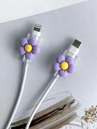 可爱时尚的花形电缆保护器，防弯曲数据线绕线器