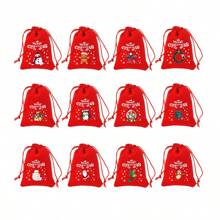 10 chiếc túi nhung họa tiết ông già Noel, túi đựng quà Giáng sinh, túi đựng kẹo, túi gói quà, Giáng sinh - Mẫu ngẫu nhiên - Xem 3