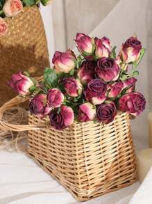 1 pieza Ramo de rosas rosa quemado, estilo retro con 7 cabezas con bordes quemados, flor de rosa artificial de tallo único, decoración del hogar, centro de mesa, boda, sala de estar, decoración de fiesta, regalo, decoración de habitación, 50 cm