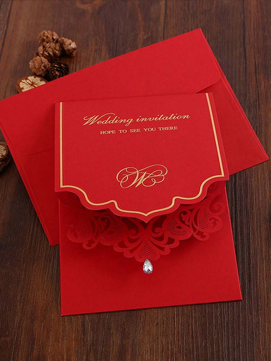 5pcs Wedding Invitation Cards, High-End Red Envelope, Love Letter - Set - View 1