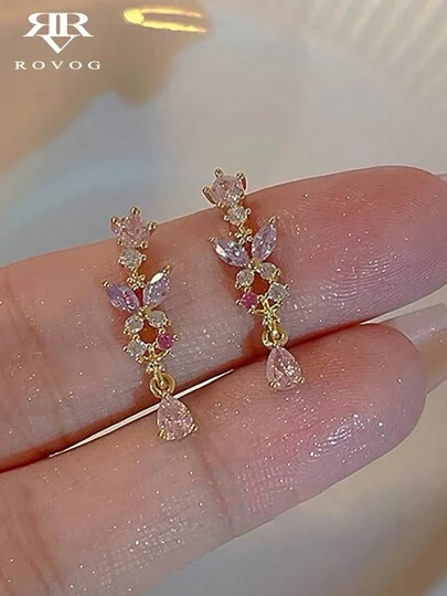 1對甜蜜典雅蝴蝶水滴型耳環，豪華、優雅、獨特，鑲嵌人造鑽石，適合派對、假期、約會和作為女士禮物