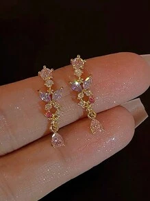 1對甜蜜典雅蝴蝶水滴型耳環，豪華、優雅、獨特，鑲嵌人造鑽石，適合派對、假期、約會和作為女士禮物 - 金黃色 - 查看 4