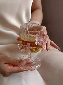 1pc Butterfly Stem Champagne Glass, Cocktail Wine Glass, High Borosilicate Glass Cup, Suitable For Dessert Shop, Home, Office, Gifts