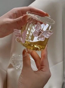 1pc Butterfly Stem Champagne Glass, Cocktail Wine Glass, High Borosilicate Glass Cup, Suitable For Dessert Shop, Home, Office, Gifts