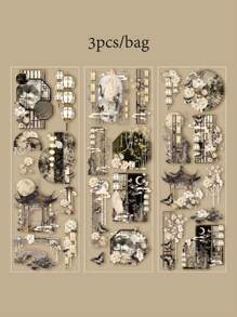 3pcs/Bag Stickers Scrapbook Supplies,Chinese Style Ancient Traditional Attic Lantern Stickers,PET Waterproof Material Hot Stamping Process,Decorative Notebook Photo Frame Phone Case Background Paper Garbage Magazine,Personalized Stickers,School Supplies,Christmas Gifts,Gifts For Women,Brain Rot,Scrap Book Supplies,Cute Stationery Stickers,Scrapbook Supplies