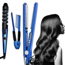 Set Plancha De Pelo Profesional 450° ,3 en 1 rizador de pelo de aleación de titanio clip straightener rizador de pelo espiral set de peine. barberia