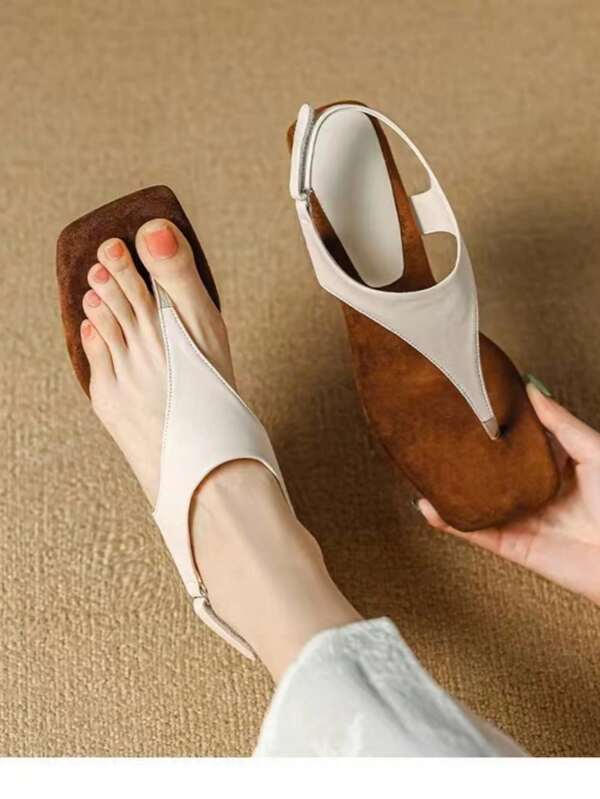 Sandalias de tacón alto para mujer con correa de gancho y lazo en el tobillo, tacones asimétricos, estilo romano, sandalias de moda y sencillas para vacaciones en la playa para mujeres