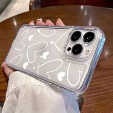 Nuevo estuche de teléfono a prueba de golpes y antihuellas de TPU chapado, con juego de estuche completo compatible con Apple**Redmi**OPPO*, con pantalla completa y diseño de corazón grafiti - transparente - Ver 3
