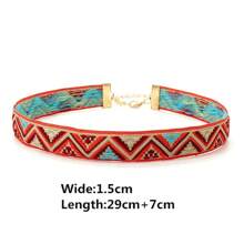 尼泊爾波西米亞風格多彩藍鑽紋短鏈藝術女項鍊，復古彩虹編織友誼珠寶