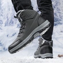 Winter Men Snow Boots With Fur Lining, Slip-Resistant & Water-Resistant, Plus Size, Outdoor Warm Hiking Trekking Shoes Suitable For Daily Wear, Snow Hiking, Mountaineering