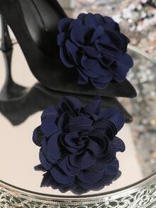 2pcs Blue Shoe Clips With Mesh Flowers And Bows, Removable Shoe Buckles For High Heels And Sneakers, Multi-Functional DIY Fashion Accessories For Weddings And Parties - Blue - View 6