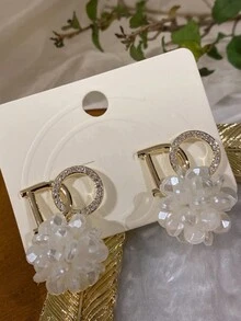 1 đôi Bông tai chữ kim loại sang trọng theo phong cách Pháp với những chiếc đinh tán bằng đá Cubic Zirconia pha lê nhân tạo và mặt dây chuyền quả cầu hoa màu trắng, món quà hoàn hảo cho vợ hoặc trang phục đi nghỉ - Vàng - Xem 4