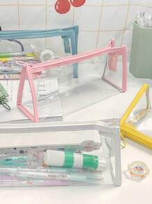 1pc Clear Jelly Zipper Pencil Case, Office & School Supplies, Large Capacity Fashionable Stationery Pouch