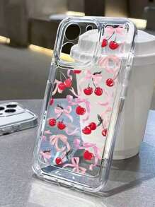 Phone Case 1pc Cherry Bow Pattern Transparent Full Protective TPU Anti-Drop Phone Case Compatible With Iphone 11 12 13 14 15 16 Pro Max - Multicolor - View 1
