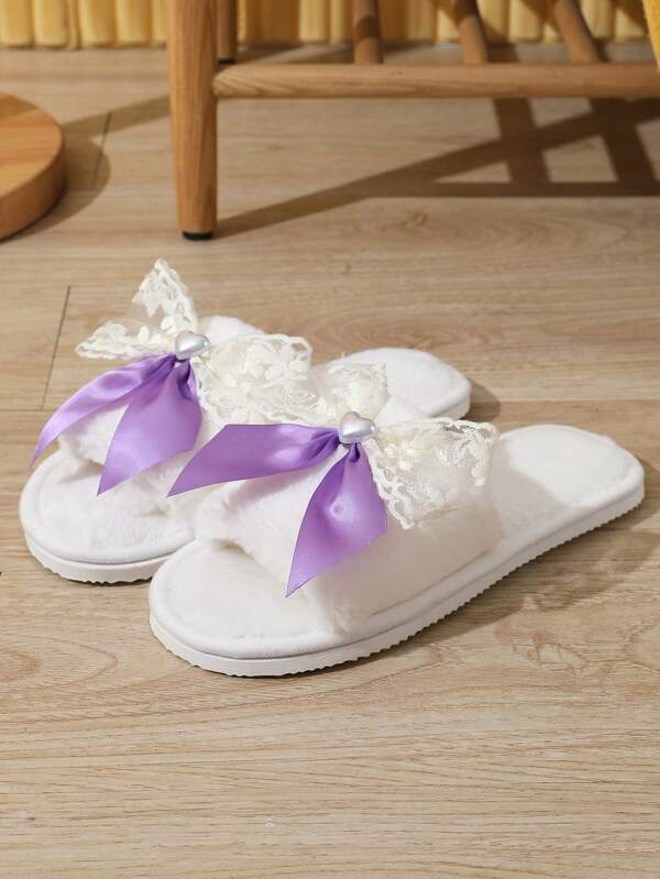 Women's Winter Home Slippers, Indoor House Slippers With Cute Bowknot Decoration, Simple And Fashionable, Anti-Slip