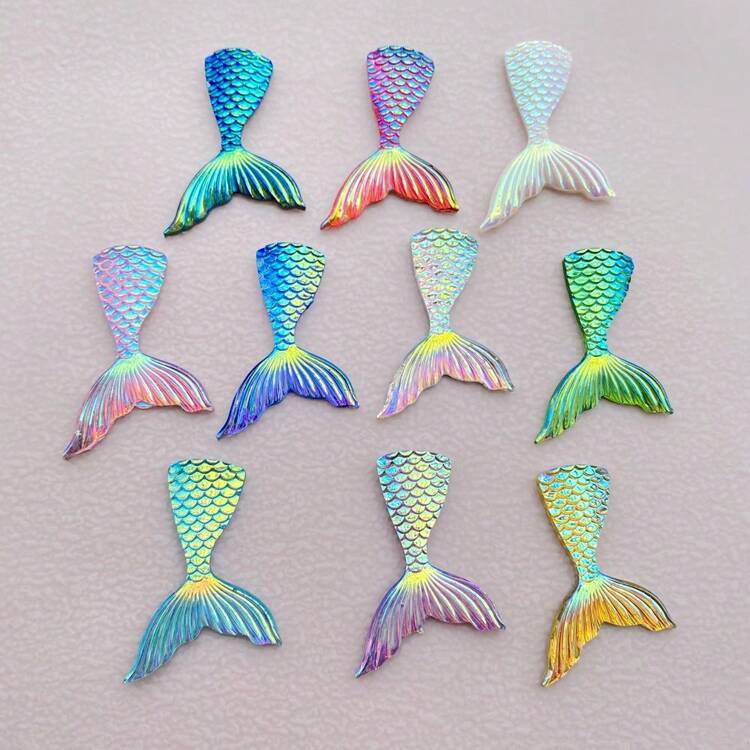 10入組美人魚尾巴扁植物脂樹脂裝飾，DIY首飾製作-彩色生動點綴，適用於DIY工藝-婚禮，剪貼簿，衣服和配飾的完美裝飾 - 混色 - 查看 5