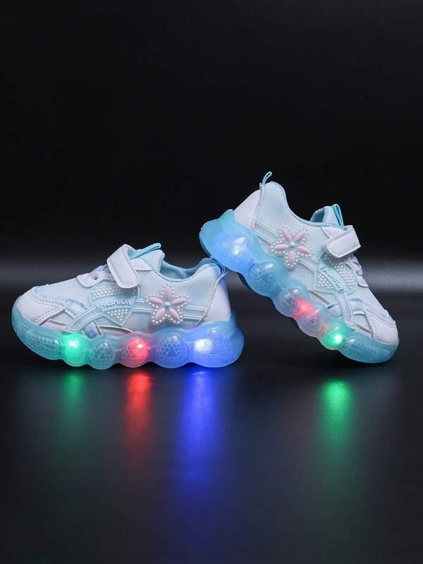 Fashionable LED Light Up Soft Outdoor Sports Shoes For Baby Girls, Spring Summer