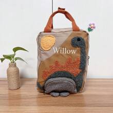 Personalized Embroidered Dinosaur Backpack, Custom Name Backpack, Embroidered Bag For Girls Dino School Backpack Plush Portable, Multifunction, Versatile, Functional, Practical, All-Purpose For Birthdays, For Graduation, For Christmas, For Winter, For Fall/Autumn, For School, For Outdoors/Outings/Travel/Hiking/Stadium/Sports/Climbing Letter Portable,Multifunction,Versatile,Large Capacity,Functional,Practical,All-Purpose Cute,Adorable,Contracted,Vacay Vibes/Vacation,Minimalist,New Year Glamour - Brown - View 10