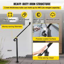 Handrails For Outdoor Steps 2-3 Step Railings Wrought Iron Handrail Stair Railings For Steps Black Iron Railings For Steps Wall And Floor Mounted With Installation Kit - 黑色 - 查看 4