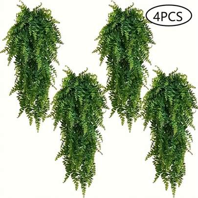 1pc/2pcs/4pcs/8pcs Hyper-Realistic Artificial Hanging Plants Set - Faux Ferns And Ivy Greenery - UV-Resistant, Low-Maintenance Plastic Decor For Patio, Porch And Indoor Spaces