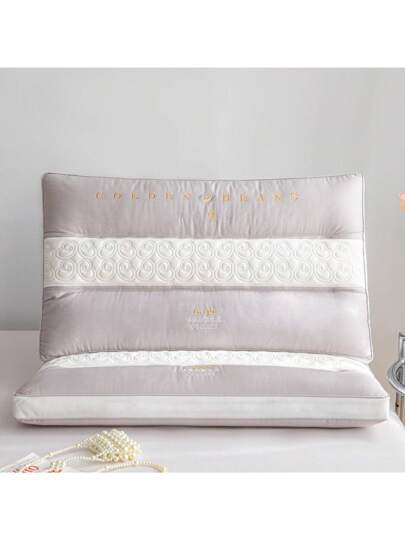 1pc Elegante European Geborduurde Patchwork Compartment Pillow, Medium Height Sleeping Moisture Wicking Breathable Home Bedding Living Room Bedroom view 3