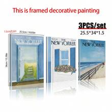 3 件套蓝色风景城市杂志复古印刷套装风景城市海报封面艺术