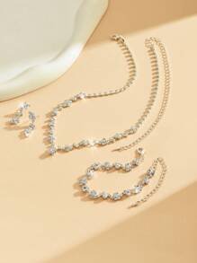 4 件套玫瑰金/金/银项链手链耳环首饰套装，适合女士、新娘婚礼配饰，适合日常佩戴 - 彩色 - 查看 11