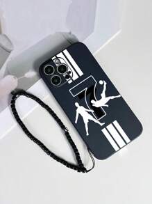 1 pieza Cordón negro de TPU con patrón de jugador N.º 7 Funda de teléfono resistente a golpes y 1 pieza Correa de muñeca de cadena de bola negra resistente al agua, a prueba de caídas y resistente a los arañazos