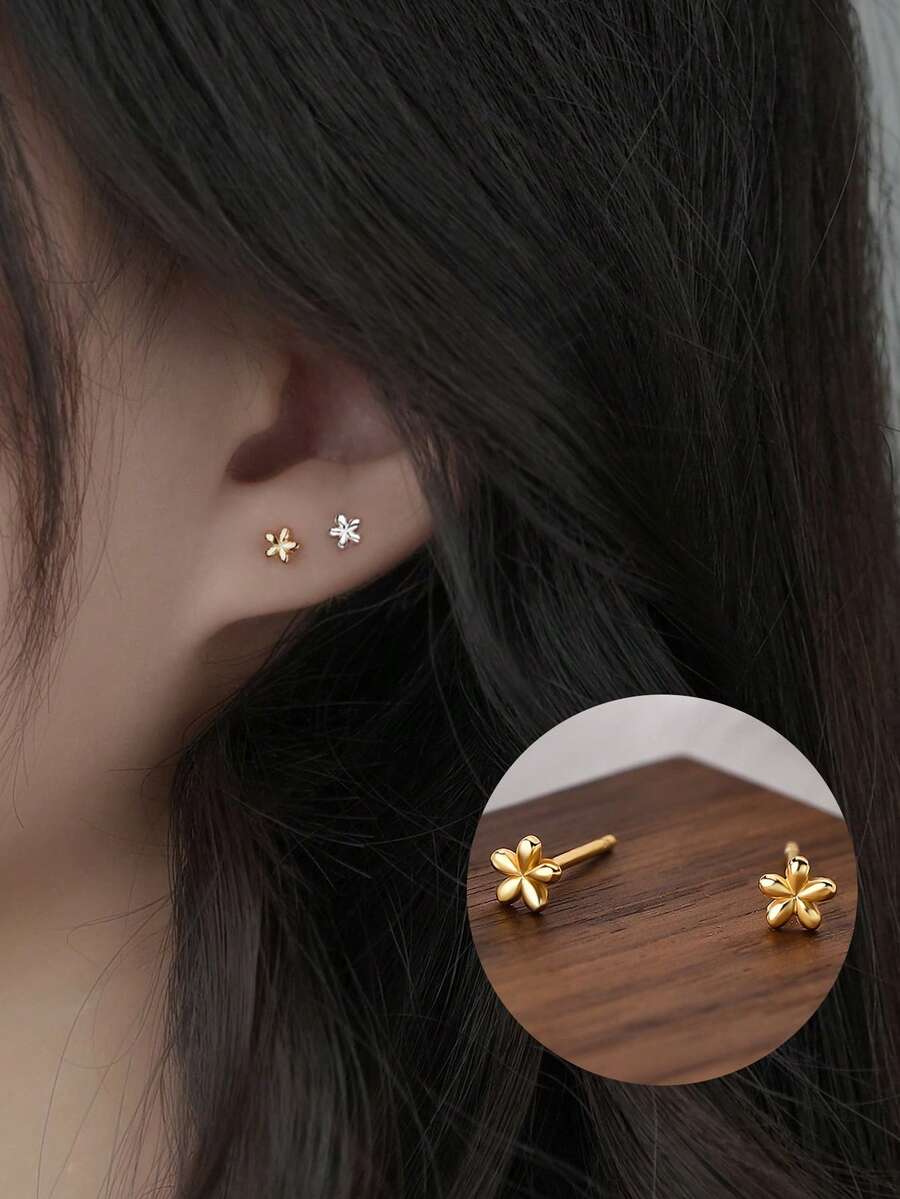 1 Đôi Dễ Thương Đơn Giản Nữ Bạc 999 Bông Tai Hoa Cho Nữ Tiệc Sinh Nhật Tặng Hàng Ngày - Hoa tai - Xem 1