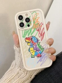 1pc Dinosaur Graffiti Pattern Phone Case With Precise Camera Cutout, Shock Absorbent, Compatible With IPhone 11 Pro Max/12 Pro Max/13 Pro Max/14 Pro Max/15 Pro Max/IPhone 16 Plus/IPhone 16 Pro Max, Samsung, Redmi, OPPO/Realme, VIVO, Infinix, Honor, MOTO, Itel, One Plus