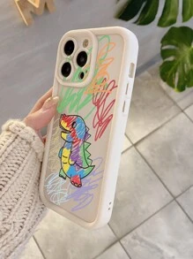 1pc Dinosaur Graffiti Pattern Phone Case With Precise Camera Cutout, Shock Absorbent, Compatible With IPhone 11 Pro Max/12 Pro Max/13 Pro Max/14 Pro Max/15 Pro Max/IPhone 16 Plus/IPhone 16 Pro Max, Samsung, Redmi, OPPO/Realme, VIVO, Infinix, Honor, MOTO, Itel, One Plus