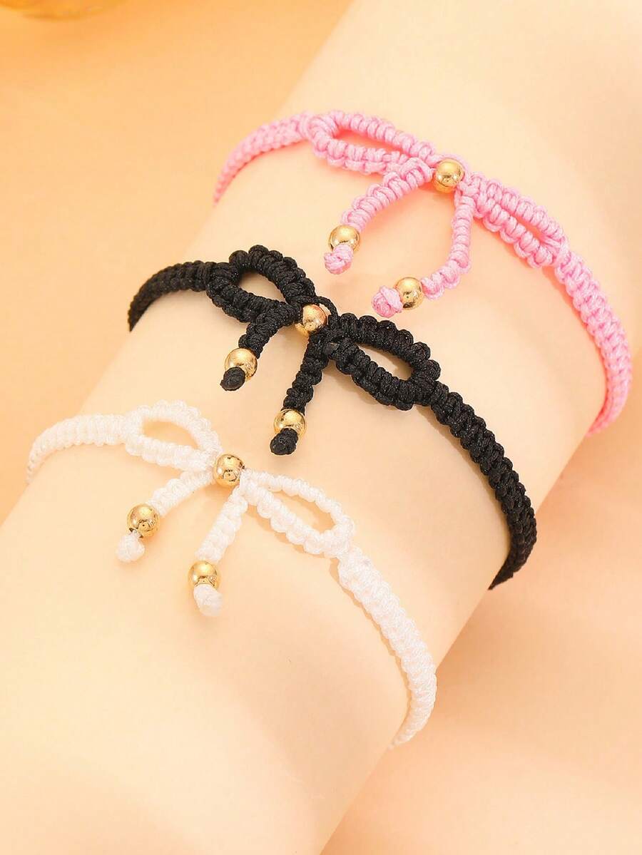 1pc Sweet And Lovely Hand-Knitted Bow Bracelet, Ideal Gift For Friends - Bow - View 1