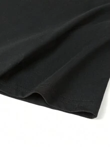 Tween Boy 2025 新款夏季休闲字母印花黑色圆领短袖 T 恤，1 件男童上衣 - 黑色 - 查看 6